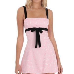 Lucy in the Sky || Pink Jacquard Velvet Ribbon Mini Dress